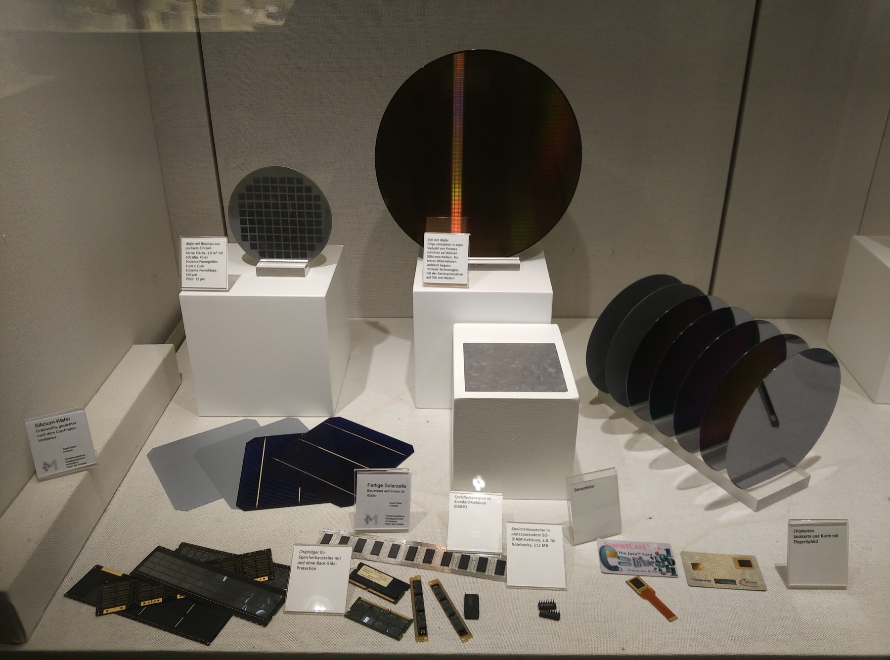 Silicon wafers showing colorful dies